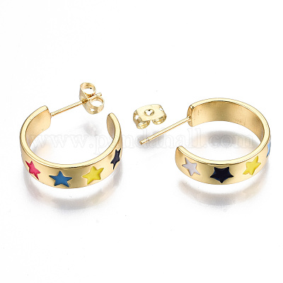 Brass Enamel Stud Earrings&nbsp;EJEW-T014-05G-NF-1
