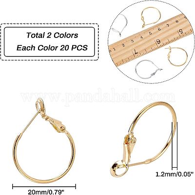 真鍮製フープピアス  プラチナ·ゴールデン  20x1.2mm  2色  20個/カラー  40個/箱&nbsp;KK-FH0001-34-1