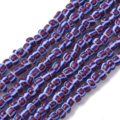 手作りランプワークビーズ連売り  3トーン  コラム  ダークスレートブルー  3~4.5x2~4mm  穴：0.8mm  約99~103個/連  15.35インチ（39cm）&nbsp;BLOW-K001-01A-16-1