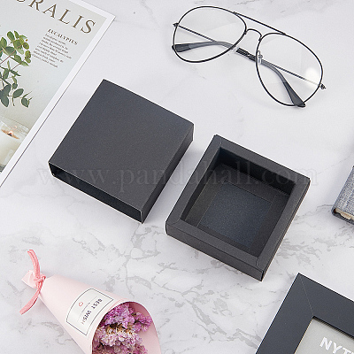 クラフト紙の折りたたみボックス  引き出しボックス  長方形  ブラック  8.3x8.3x3.2cm  20個/セット&nbsp;CON-BC0004-32A-B-1