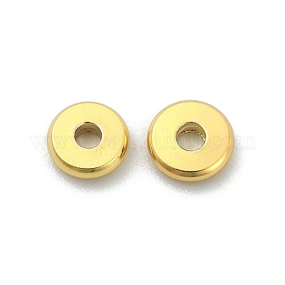 真鍮製スペーサービーズ  フラットラウンド  18KGP本金メッキ  5x1mm  穴：1.4mm&nbsp;KK-P232-13G-1