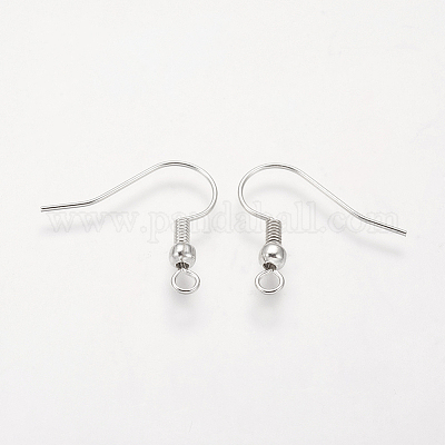 真鍮のピアスフック  耳ワイヤー  水平ループ付き  ニッケルフリー  銀色のメッキ  19mm  穴：1.5mm  21ゲージ  ピン：0.7mm&nbsp;KK-Q261-4-NF-1