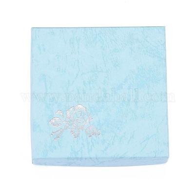厚紙のブレスレットボックス  内部のスポンジ  バラの花の模様  正方形  淡いターコイズ  90x90x22~23mm&nbsp;CBOX-G003-14C-1