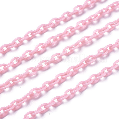 ABSプラスチックアズキチェーン  オーバル  ピンク  14.96インチ〜15.35インチ（38~39cm）  5.5~6mm&nbsp;KY-E007-03H-1