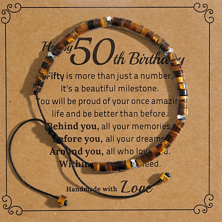 Vintage Beaded Tiger Eye Adjustable Bracelet with Card HM3299-5-1
