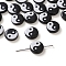 5Pcs Opaque Acrylic Beads, Flat Round with Yin-yang, Black, 13x4mm, Hole: 1mm