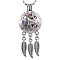 Alloy Diffuser Locket Pendants, with Elephant Pattern, Excluding Chain, Woven Net/Web with Feather, Platinum, 55x24mm