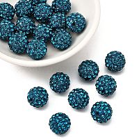 A級ラインストーンビーズ  パヴェボールディスコビーズ  樹脂と陶土  ラウンド  ダークシアン  pp11（1.7~1.8mm）  12mm  穴：1.5mm&nbsp;RB-B027-21