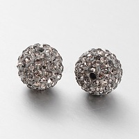 A級ラインストーンビーズ  パヴェボールディスコビーズ  樹脂と陶土  ラウンド  グレー  pp9（1.5mm）  1.6mm  穴：8mm&nbsp;RB-B025-14