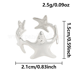 304 Stainless Steel Cuff Open Rings for Women, Starfish, Stainless Steel Color, 15mm, Inner Diameter: 21mm