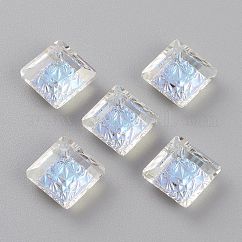 Embossed Glass Rhinestone Pendants, Abnormity Embossed Style, Rhombus, Faceted, Moonlight, Diagonal Length: 13mm, Side Length: 10mm, 13x13x5mm, Hole: 1.2mm