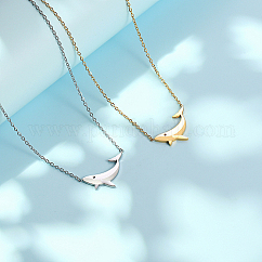 304 Stainless Steel Pendant Necklaces with Cable Chains, Dolphin, Golden, 17.72 inch(45cm)