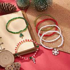 6Pcs 6 Style Glass Beaded Stretch Bracelets Set&nbsp;BJEW-JB09394