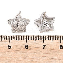 真鍮マイクロペーブクリアキュービックジルコニアスタッドピアス  パヴェクラスターイヤリング  鉛フリー＆カドミウムフリー  長持ちメッキ  ラックめっき  プラチナ  12x12.5mm&nbsp;EJEW-G471-31P-01