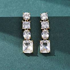 Rectangle Brass Micro Pave Cubic Zirconia Dangle Stud Earrings&nbsp;EJEW-C174-06G-01