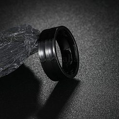 男性用ステンレススチールエナメル指輪201個  ブラック  8mm  usサイズ9（18.9mm）&nbsp;FS-WGADAB4-08
