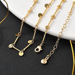 真鍮のフラットラウンドいペンダントネックレス  女性用リンクバーチェーンネックレス  18KGP本金メッキ  15.98インチ（40.6cm）&nbsp;NJEW-F329-02G