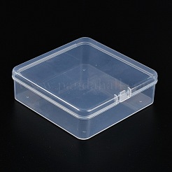 ヒンジ付き蓋付きプラスチックビーズ容器  正方形  透明  11.5x11.3x3.55cm  内寸：11x11cm。&nbsp;CON-Z007-07C