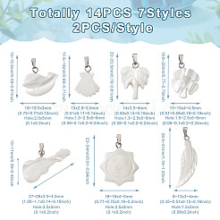 14Pcs 7 Styles Natural Freshwater Shell Pendants&nbsp;SHEL-CD0001-05