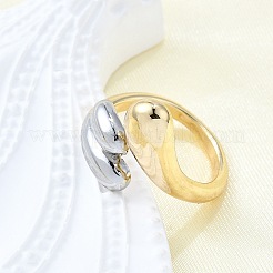 女性用真鍮カフリング  ティアドロップ  カドミウムフリー＆鉛フリー  プラチナ·ゴールデン  内径：17mm&nbsp;RJEW-G347-04GP