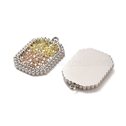 304ステンレスペンダント  ラインストーン付き  長方形チャーム  ステンレス鋼色  21x14.5x3mm  穴：1.4mm&nbsp;STAS-L022-087P