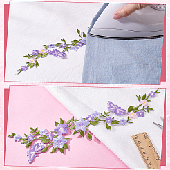 ポリエステルレーヨンフラワー刺繍糸アイロン接着/縫い付けパッチ4個  布のアップリケ  プラム  275x80x1.5mm&nbsp;PATC-HY0001-88C