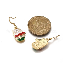 合金エナメルダングルピアス  クリスマスの手袋  ラインストーン付き  ゴールドカラー  33x13.5mm&nbsp;EJEW-JE06606