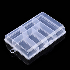長方形ポリプロピレン（pp）ビーズ保管容器  ヒンジ付きの蓋とコンパートメント6つ付き  ジュエリー小物用  透明  12x8.9x2.4cm  穴：7mm&nbsp;CON-T007-01