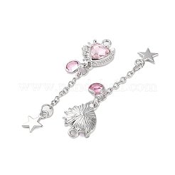 ラックメッキ合金ペンダント  ラインストーン付き  ハート  プラチナ  ライトローズ  57x14x5mm  穴：2mm&nbsp;FIND-C062-03P-02