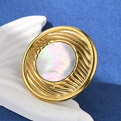 女性用フラットラウンド304ステンレススチールホワイトシェルフィンガーリング  イオンプレーティング（ip）  18KGP本金メッキ  31mm  内径：17mm&nbsp;RJEW-G346-05G-02