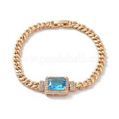 Brass Micro Pave Cubic Zirconia Rectangle Link Bracelets&nbsp;KK-R217-35G