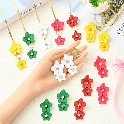 スプレーペイント合金ジュエリーセット  ネックレスとイヤリングを含む  花  グリーン  55x34mm&nbsp;SJEW-YWC0001-01A