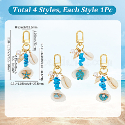 4Pcs 4 Styles Synthetic Turquoise Chip Bead and Shell Pendant Decorations&nbsp;HJEW-SP0001-18