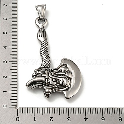 316サージカルステンレススチール製ビッグペンダント  斧のチャーム  アンティークシルバー  57x33.5x7mm  穴：4mm&nbsp;STAS-Z073-68AS-01