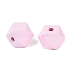 スプレー塗装ウッドヨーロッパビーズ  大穴ビーズ  ポリゴン  ミスティローズ  16x15x15mm  穴：4mm&nbsp;WOOD-F017-07C
