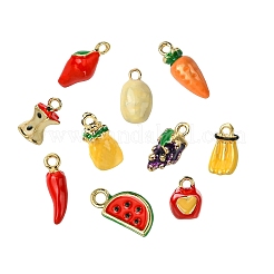 20個10スタイルアロイエナメルペンダント  野菜と果物  ライトゴールド  混合図形  10.5~18.5x7~9x3~9mm  穴：1.4~2.5mm  2個/スタイル&nbsp;FIND-CJ0003-68