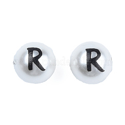 ABSプラスチックパール調ビーズ  プリント付き  文字でのラウンド  文字.r  10mm  穴：1mm&nbsp;KY-N015-148R
