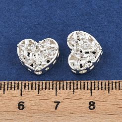 真鍮パヴェキュービックジルコニアマルチ連リンク  長持ちメッキ  ハート  銀色のメッキ  透明  10x12x6mm  穴：2mm&nbsp;ZIRC-F145-10S-01