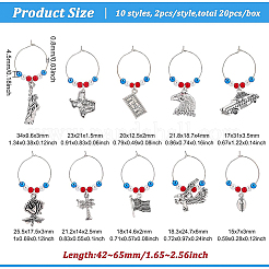 20Pcs 10 Styles National Flag & Dollar Bills & Eagle & Rose Alloy Dangle Wine Glass Charms with Glass Pearl&nbsp;AJEW-BC0003-15