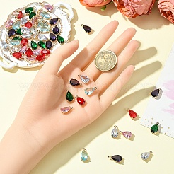 5個透明ガラスチャーム  真鍮パーツ  多面カット  ティアドロップ  ライトゴールド  透明  15x8x6mm  穴：1.2mm&nbsp;GLAA-YW0004-41A