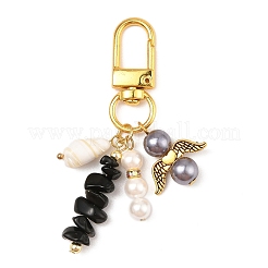 2Pcs 2 Colors Natural Obsidian & Quartz Crystal Chips Pendant Decoration&nbsp;HJEW-JM02400