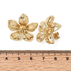 女性用304ステンレススチールスタッドピアス  花  イオンプレーティング（ip）  ゴールドカラー  25x25mm&nbsp;SA-CBAF6AD-18G-D