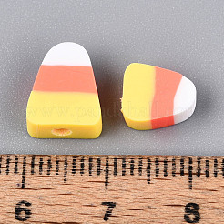 手作り樹脂粘土ビーズ  ストライプ  三角形  きいろ  9~10.5x7~9x4~5mm  穴：1.8~2mm&nbsp;CLAY-N013-21