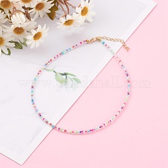 Round Transparent Inside Colours Glass Seed Beaded Necklaces&nbsp;NJEW-JN03362-03