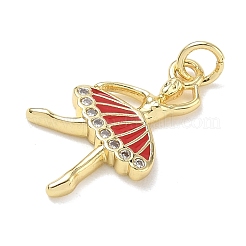真鍮にクリスタルラインストーンと赤いエナメルのペンダント  バレリーナチャーム  ゴールドカラー  23x14.5x3mm  穴：3mm&nbsp;RB-CBA6830-13G