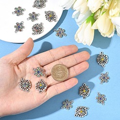 4個 2スタイル 合金 カラフル ラインストーン リンク コネクター  花  アンティークシルバー  16~24.5x17.522x3~4.5mm  穴：1.6~2mm  2個/スタイル&nbsp;ALRI-YW0001-30