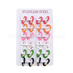 PVD Vacuum Plating 201 Stainless Steel Enamel Hoop Earrings&nbsp;EJEW-Q002-07G