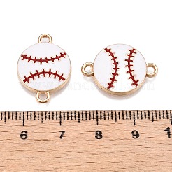 ラックメッキ合金エナメルスポーツボールコネクタチャーム  野球リンク  ゴールドカラー  ホワイト  21x15x3mm  穴：1.8mm&nbsp;ENAM-N056-345G-B