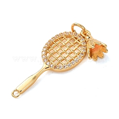 Sports Brass Micro Pave Clear Cubic Zirconia Racket with Badminton Links Connector Charms&nbsp;KK-K422-18G