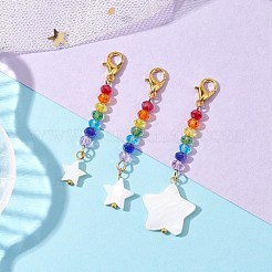 淡水シェルペンダント装飾  合金カニカンとガラスビーズ付き  スター  52~57mm  3個/セット&nbsp;HJEW-JM01644-01
